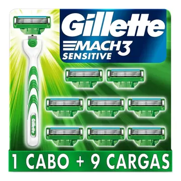 Aparelho de barbear Mach3 Sensitive + 9 cargas Gillette — Barbearia