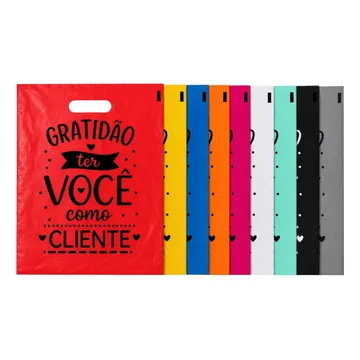 Kit 50 Sacolas Gratidão 30x40 Boca De Palhaço Personalizada Cor Vermelho