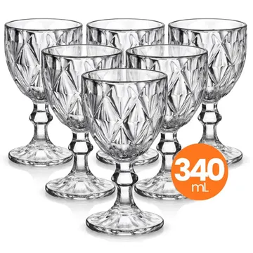 Jogo 6 Taças Vidro Diamond 340ml Conjunto Mesa Posta Água Suco Cozinha Decoração Presente — Cozinha