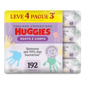 Lenços Umedecidos Huggies Rosto E Corpo 4 pcts - 192 Un — Higiene Pessoal