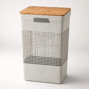 Cesto Roupas Grid 49l Tampa Bambu Cg455bgf - Ou Cor Bege — Banheiros