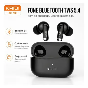 Fone Bluetooth 5.4 Sem Fio Tws Kaidi Kd780 Graves Potentes Preto — Áudio