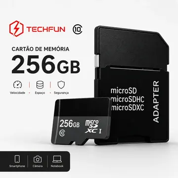 Cartão MicroSDXC Techfun de 256GB Classe 10 U1 para Full HD — Acessórios para Celulares