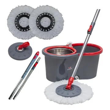 Mop Esfregão Giratório Condor Balde Inox 13 Litros + Refil Microfibra + Cabo Longo 1,4 Metros