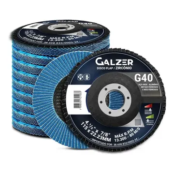 Kit com 10 Discos Flap de Desbaste Galzer para Metal Grão 40 — Acessórios para Ferramentas