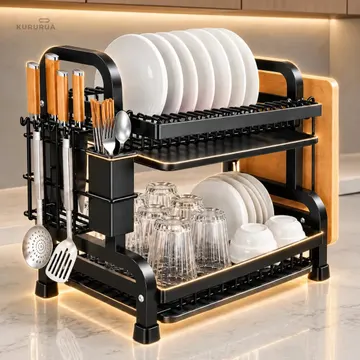 Escorredor De Louça Inox Com Porta Pratos Talheres 2 Andares Marca Kururuá