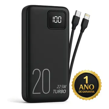 Carregador Portátil Power Bank Turbo 20000mah 22.5w universal para iphone samsung motorola xiaomi Com Display Digital DTimp