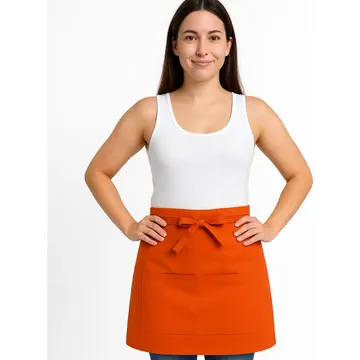 Avental Saia Cintura Curto Meia Garçonete Brim C/ Bolso Cor Laranja-escuro Desenho Do Tecido Liso — Cozinha