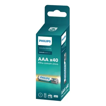 Pilha Zinco Aaa Philips Bateria Carvão Palito Tubo Kit 40 Un — Pilhas e Carregadores