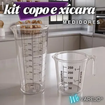 Kit Copo e Xícara Medidores We Varejo de Plástico Transparente com 500ml e 250ml — Utensílios úteis