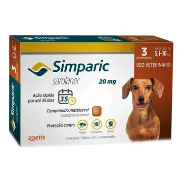 Simparic Zoetis Cão 5 A 10 Kg Antipulgas Carrapatos 3 Comprimidos — Cães