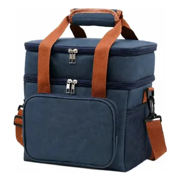 Bolsa Térmica Lancheira Marmita 13,5L 2 Compartimentos Frasqueira Dupla Camada Alça de Ombro Fitness Trabalho Azul — Camping, Caça e Pesca