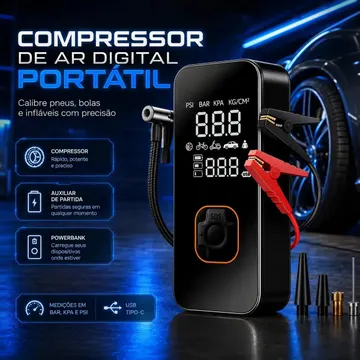 Bomba Elétrica Portátil Digital Para Encher Pneu De Carro Moto Bicicleta Inflador Automotivo Cor Preto — Ferramentas para Veículos