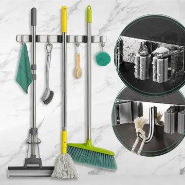 Suporte Inox Pendurar Vassoura Pá Rodo Mop Organizador 7 Acessórios Parede Porta Organização Guardar Área De Serviço Cozinha Garagem Aço Inoxidável Armazenar In — Cuidado da Casa e Lavanderia