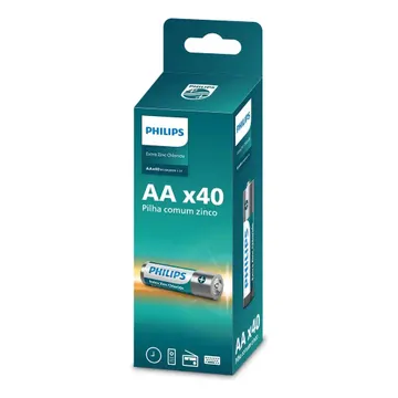 40 Pilhas Zinco Aa Philips Bateria Caixa C/40 Unidades — Pilhas e Carregadores