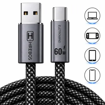 Cabo Carregador Usb C Celular Turbo 60w 2 Metros Usb Entrada Tipo C Carga Rápida Transferência De Dados Eletromind Compatível Com iPhone Samsung Xiaomi Poco Mot — Acessórios para Celulares