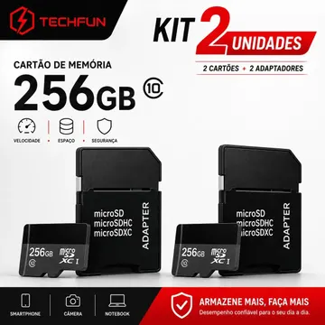 Kit 2 Cartões de Memória Micro SDXC Techfun Ultra de 512 GB com Adaptador SD para Câmera e Smartphone — Acessórios para Celulares
