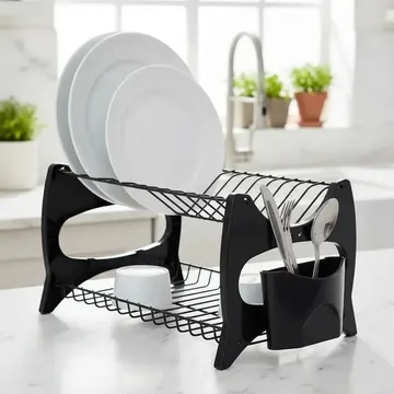 Escorredor de Louças Compacto 13 Pratos Porta Talher Preto Metaltru — Cozinha