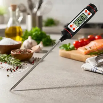 Termômetro Digital Espeto Culinário -50°C a 300°C Precisão 0,1°C Aço Inox 24cm Display LCD Alimentos Carnes Líquidos Cozinha Profissional Bateria Medição Rápida — Utensílios úteis