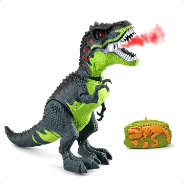 Dinossauro Rex Controle Remoto Anda Solta Fumaça Som Luz Dinossauro Verde — Brinquedos Eletrônicos