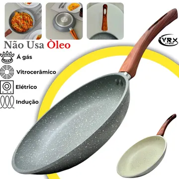 Frigideira Cerâmica 24cm Grande Premium Antiaderente Fogão Cooktop Indução Elétrico Gás Fundo Triplo Frita sem Óleo Cozinha Cabo de Baquelite Soft Touch Antitér — Cozinha