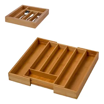 Porta Talher Extensível Organizador Bambu 7 Divisórias Facas — Cozinha