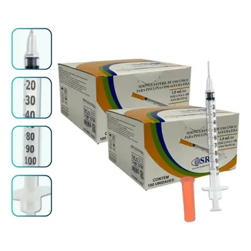 Seringa Insulina com Agulha Fixa 1ml 8mm X 0,30mm 200un SR — Equipamento Médico